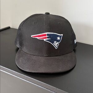 New Era Black New England Patriots Trucker Hat with Red & White Logo